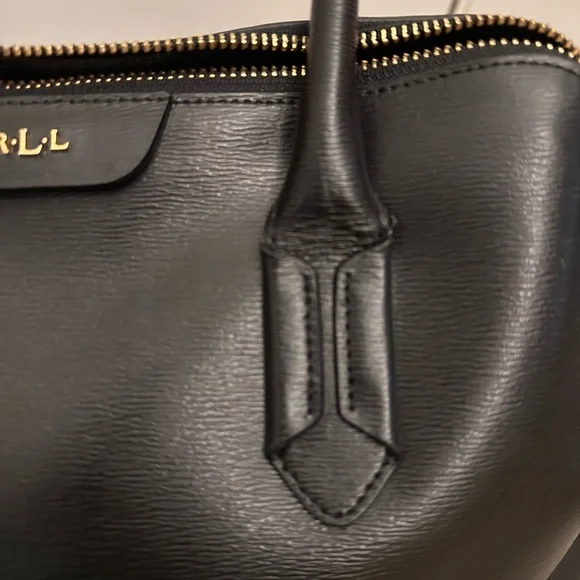 Lauren Ralph Lauren Black Leather Satchel Top Handle Crossbody Bag - Picture 9 of 16